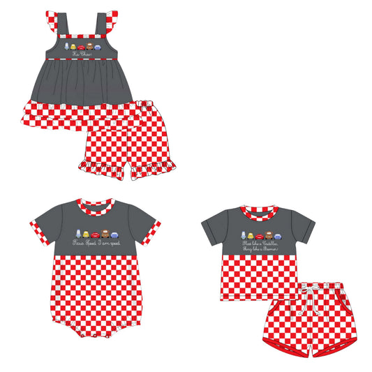 5.16  Pre order Girls Clothing Set with Flutter Sleeves Cars Tunic And Plaid Shorts Outfit for Kids