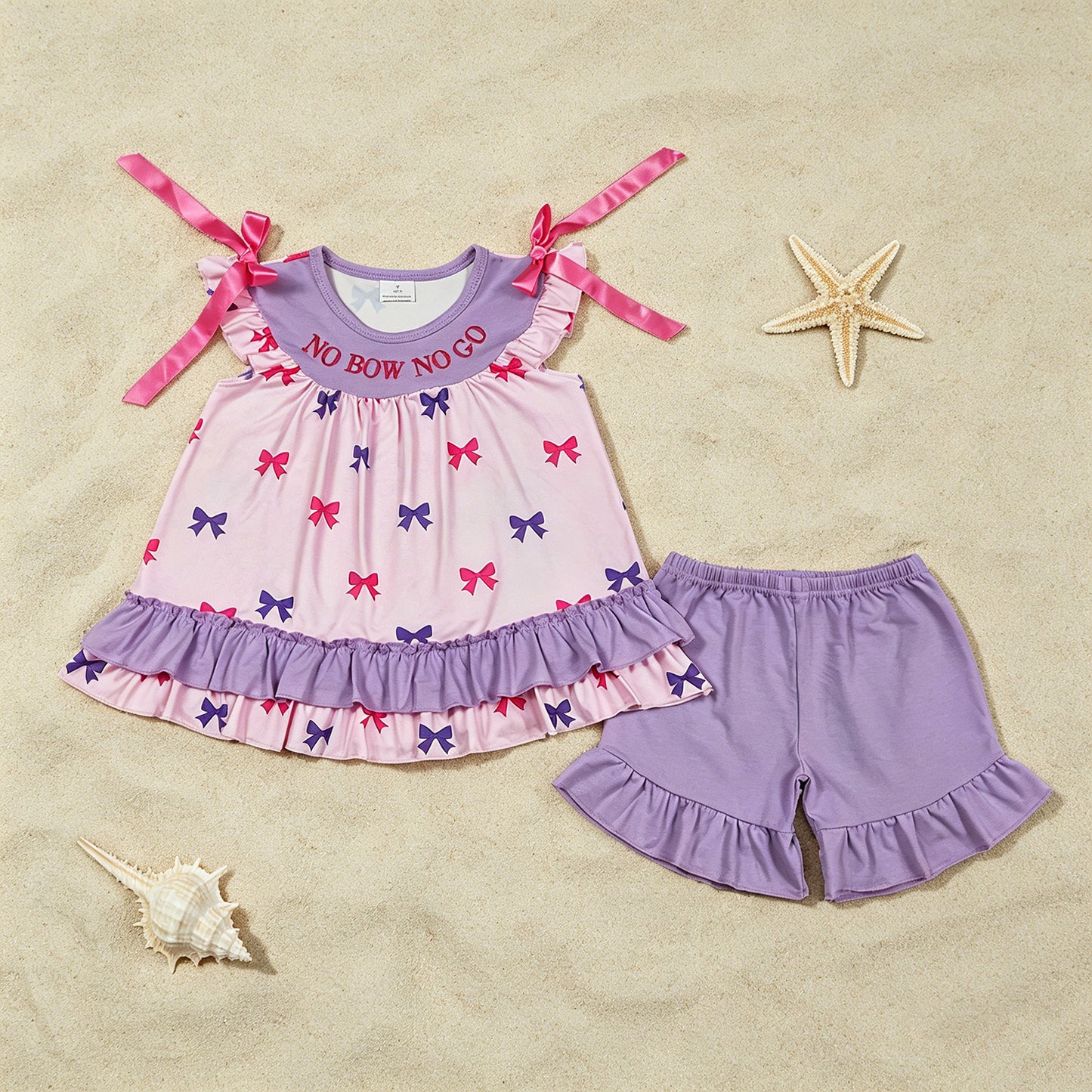 GSSO3460 RTS NO MOQ （In stock ）Flutter sleeves no bow no go tunic shorts girls outfits