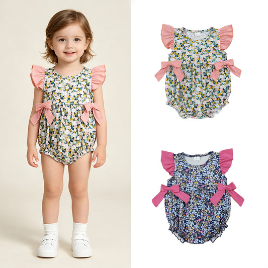 RTS Sibling Baby Girls Colorful Floral Flutter Sleeve Ruffle Romper