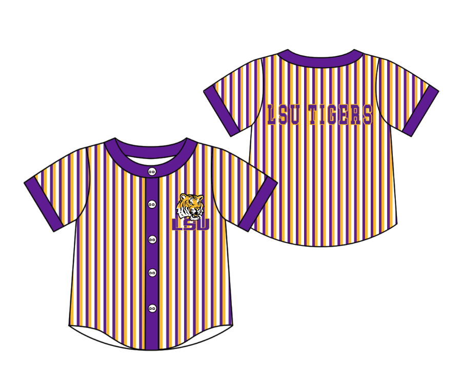CUSTOM MOQ 5 Cute Kids Clothing Baby Kids Purple Orange Stripe Short Sleeve Team T-shirts Top
