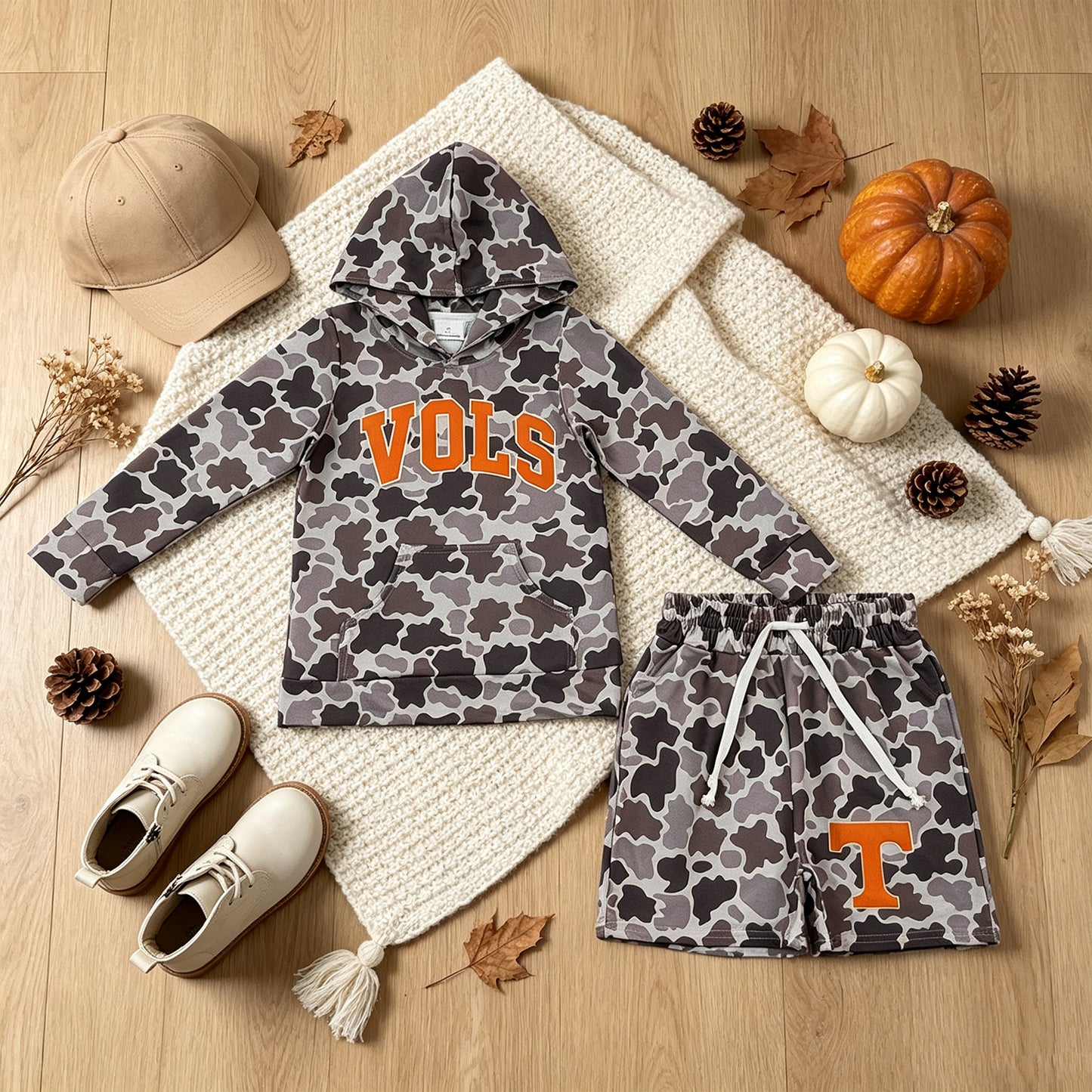 RTS NO MOQ （In stock）BLS0049 milk silk Baby Boys Camo Letter Print Long Sleeve Hoodie Tops Shorts Team Clothes Set