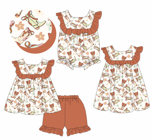 Baby girl clothes boot bow short sleeve shorts set