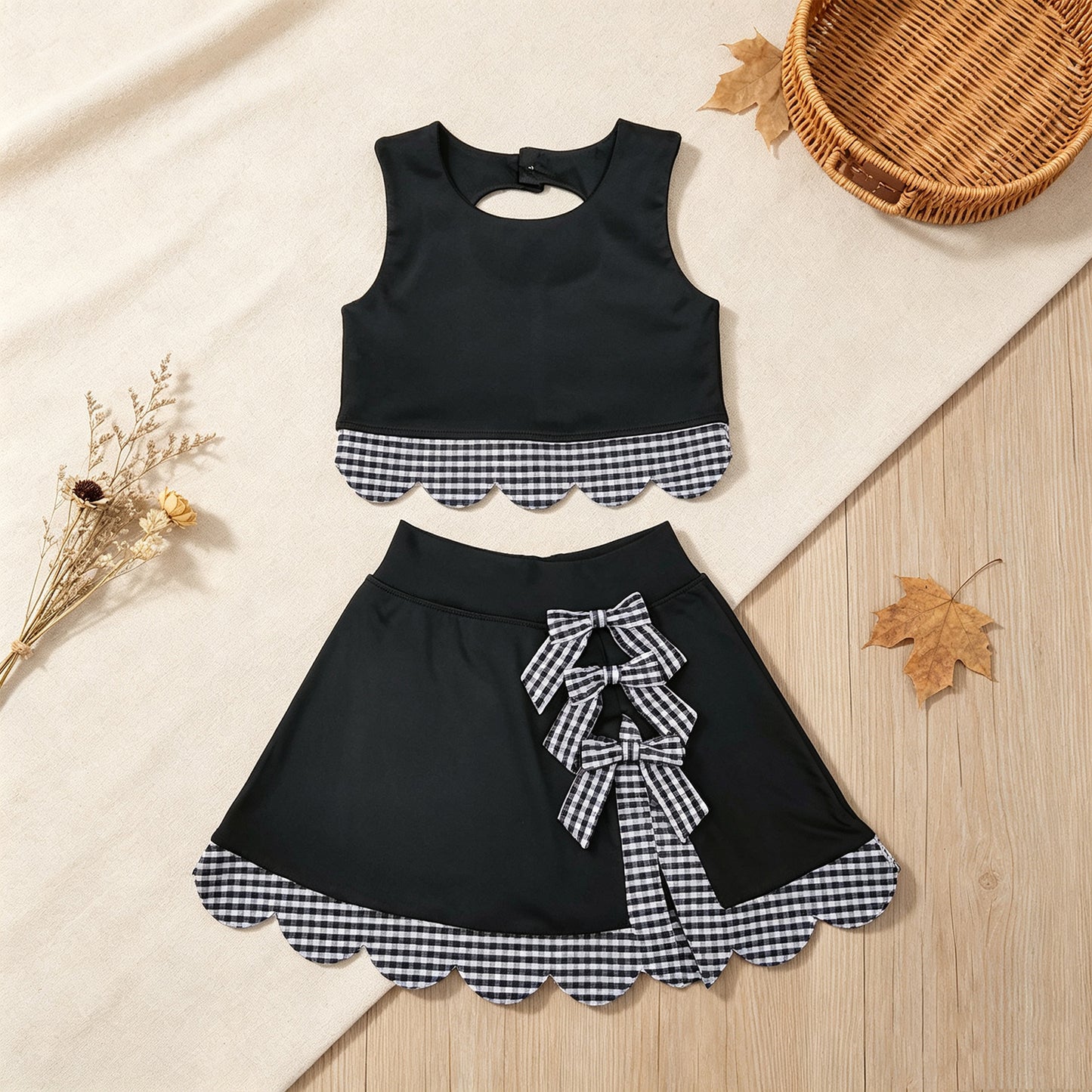 RTS NO MOQ （In stock）yoga fabric GSD4176 Baby Girls Sleeveless Vest Top Skirt Shorts Yoga Active Scallop Clothes Sets