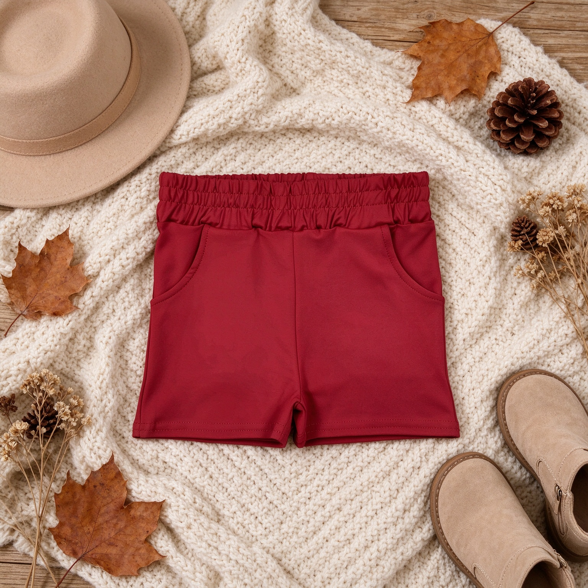 RTS NO MOQ （In stock）yoga fabric cotton SS0960 Yoga Baby Girls Solid Red Pocket Short Yoga Casual Bottoms