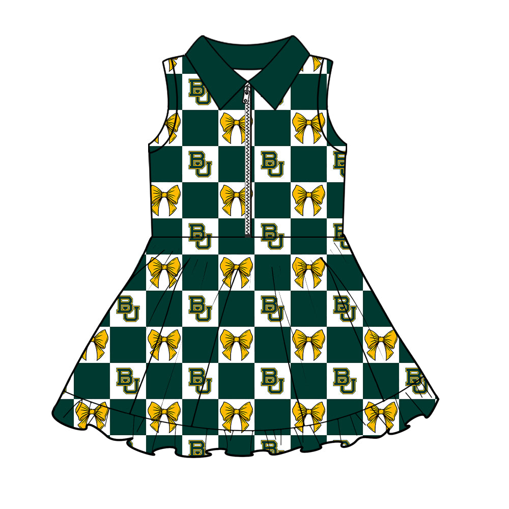 CUSTOM MOQ 5 Sibing Kids Clothing for Girls Baby Girls Green Bow Top Skirts Yoga Active Team Clothes Sets Knee Length Dress Shorts