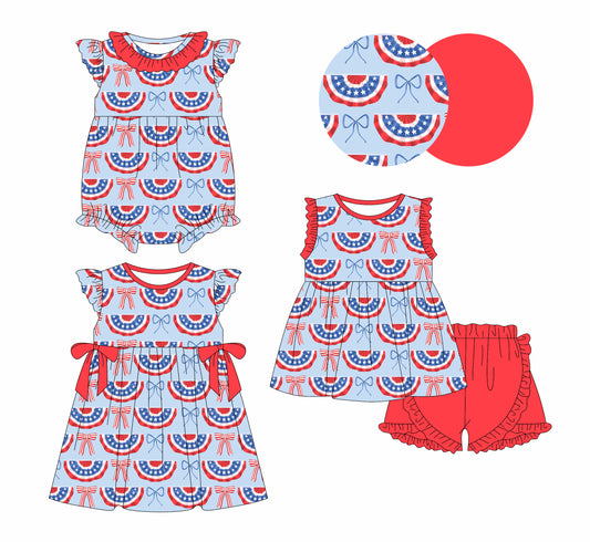 FLOWERSFlutter sleeves stars rainbow bow girls 4th of july dresses