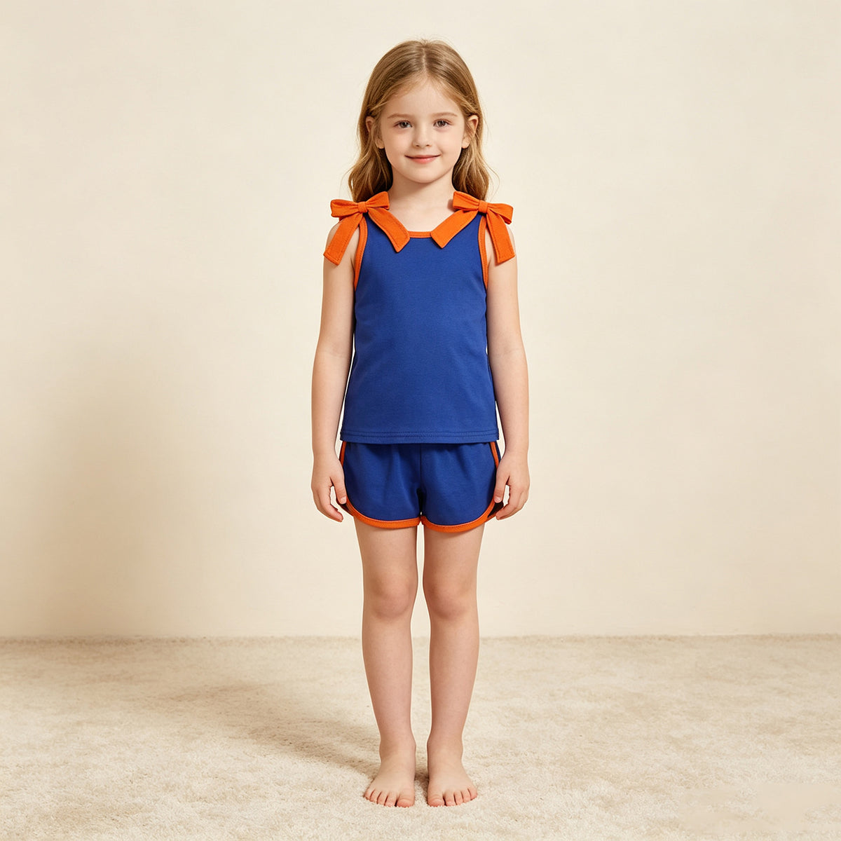 RTS NO MOQ （In stock）GSSO3857 milk silk Baby Girls Cotton Bows Sleeveless Top Short Clothes Sets