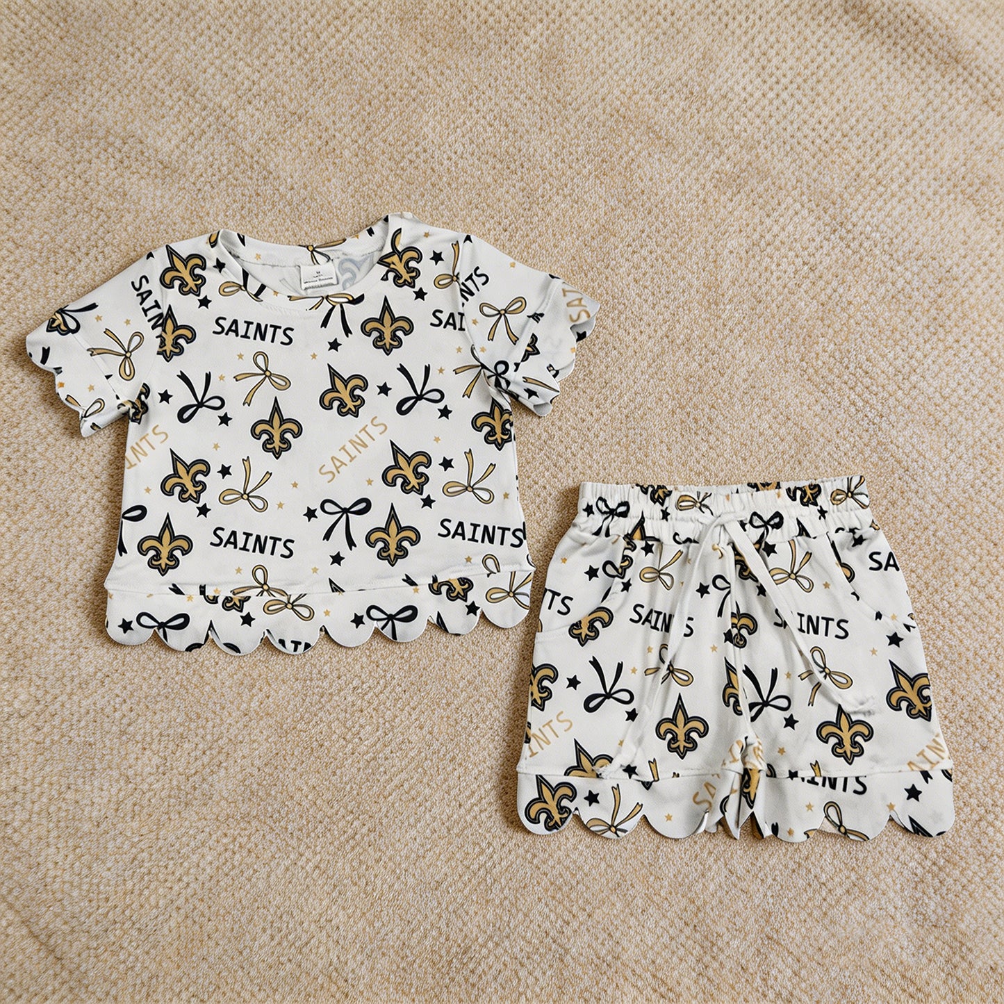 GSSO3561 RTS NO MOQ （In stock）Short sleeves scallop anchor bow girls team outfits