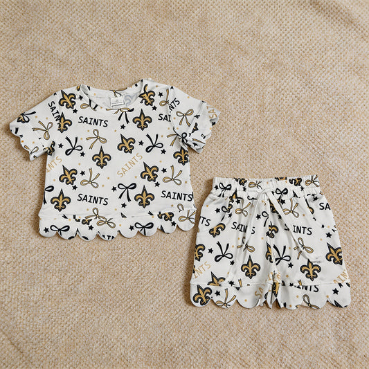 GSSO3561 RTS NO MOQ （In stock）Short sleeves scallop anchor bow girls team outfits
