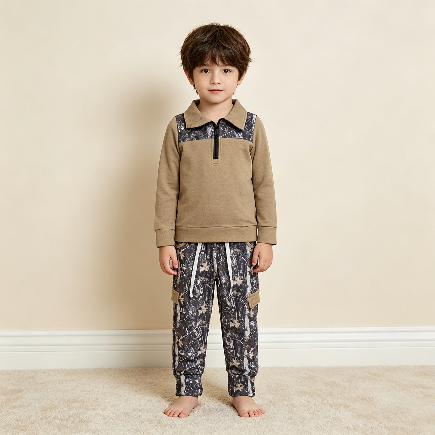 RTS NO MOQ （In stock）milk silk BLP1446 Baby Boys Camo Print Long Sleeve Zip Up Pullover T
