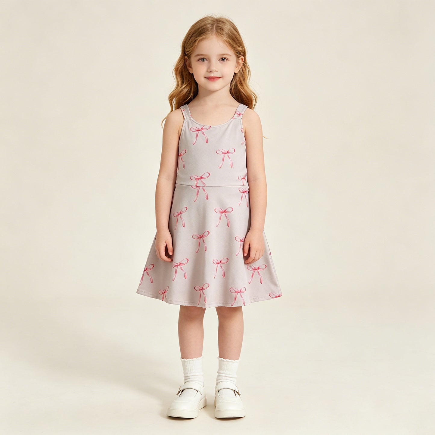 GSD3421 RTS NO MOQ （In stock ）Straps pink bow kids girls summer athletic dress