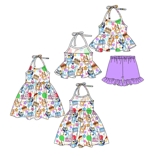 Happy birthday cake dog halter top shorts girls clothes