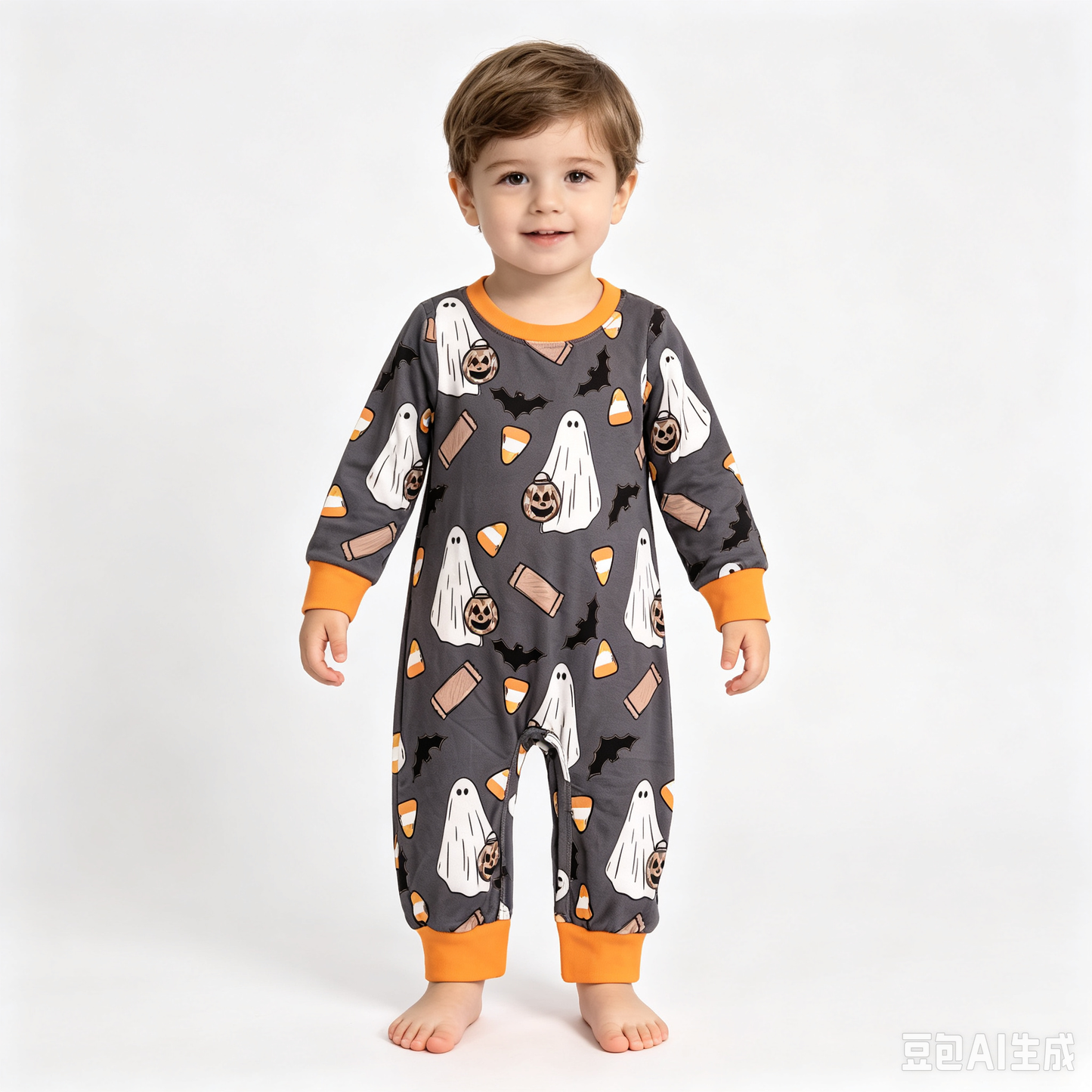 LR3241 Sample No Moq milk silk Baby Boys Ghosts Pumpkins Halloween Long Sleeve Cute Fall Romper