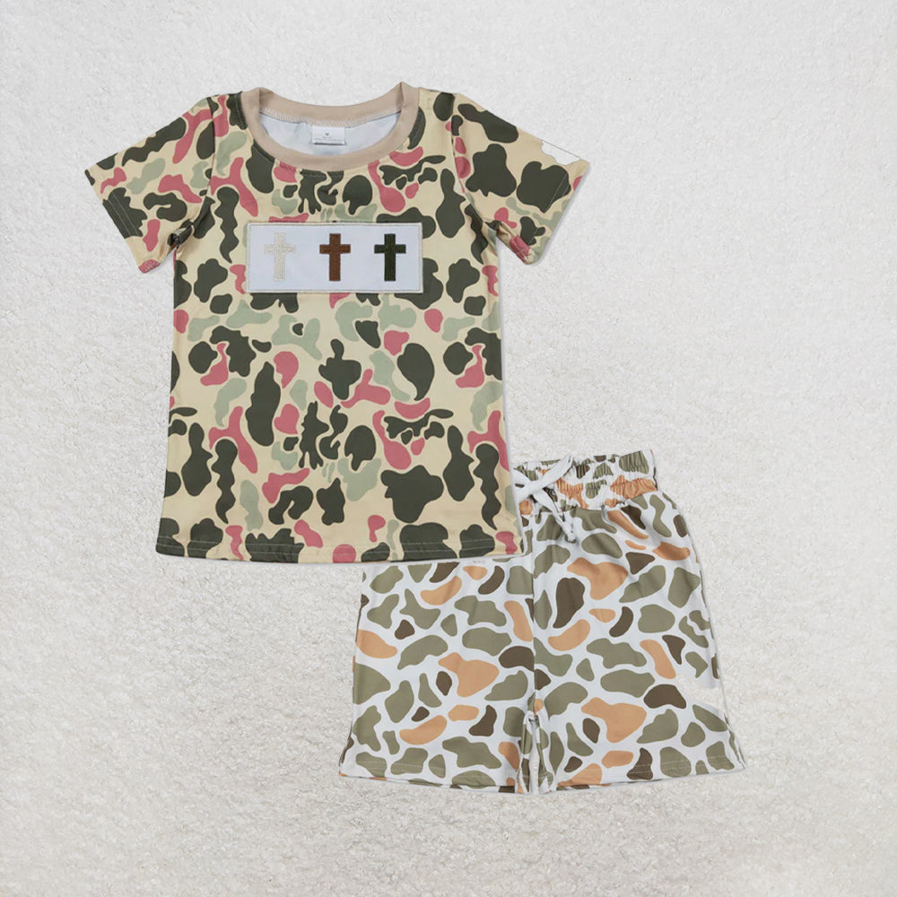 5.15 RTS NO MOQ （In stock）BT1395+SS0698 camo cross kids boys summer short top outfits