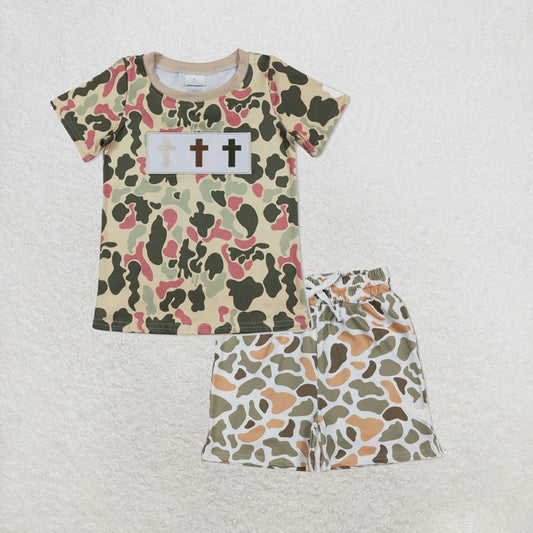 5.15 RTS NO MOQ （In stock）BT1395+SS0698 camo cross kids boys summer short top outfits