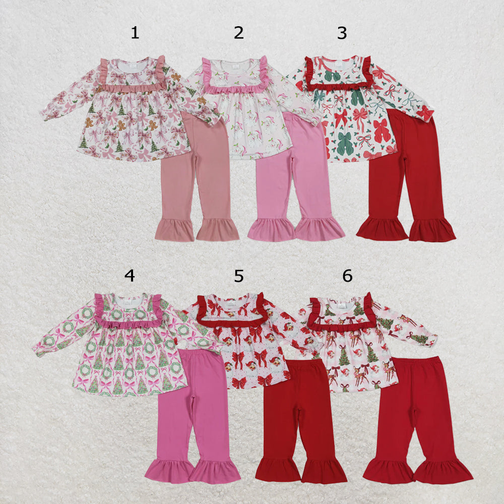 RTS Sibling Baby Girls Long Sleeves Tunic Ruffle Pants Christmas Sets