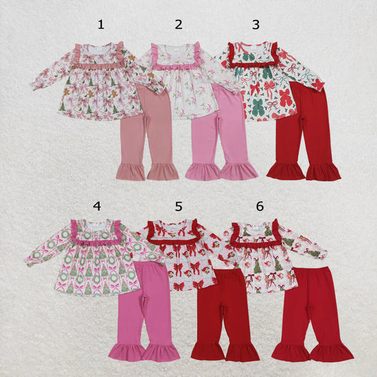 RTS Sibling Baby Girls Long Sleeves Tunic Ruffle Pants Christmas Sets