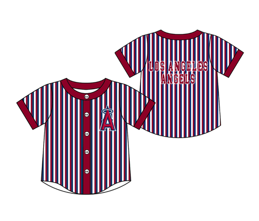 CUSTOM MOQ 5 Cute Kids Clothing Baby Kids Red Blue Stripe Short Sleeve Team T-shirts Top