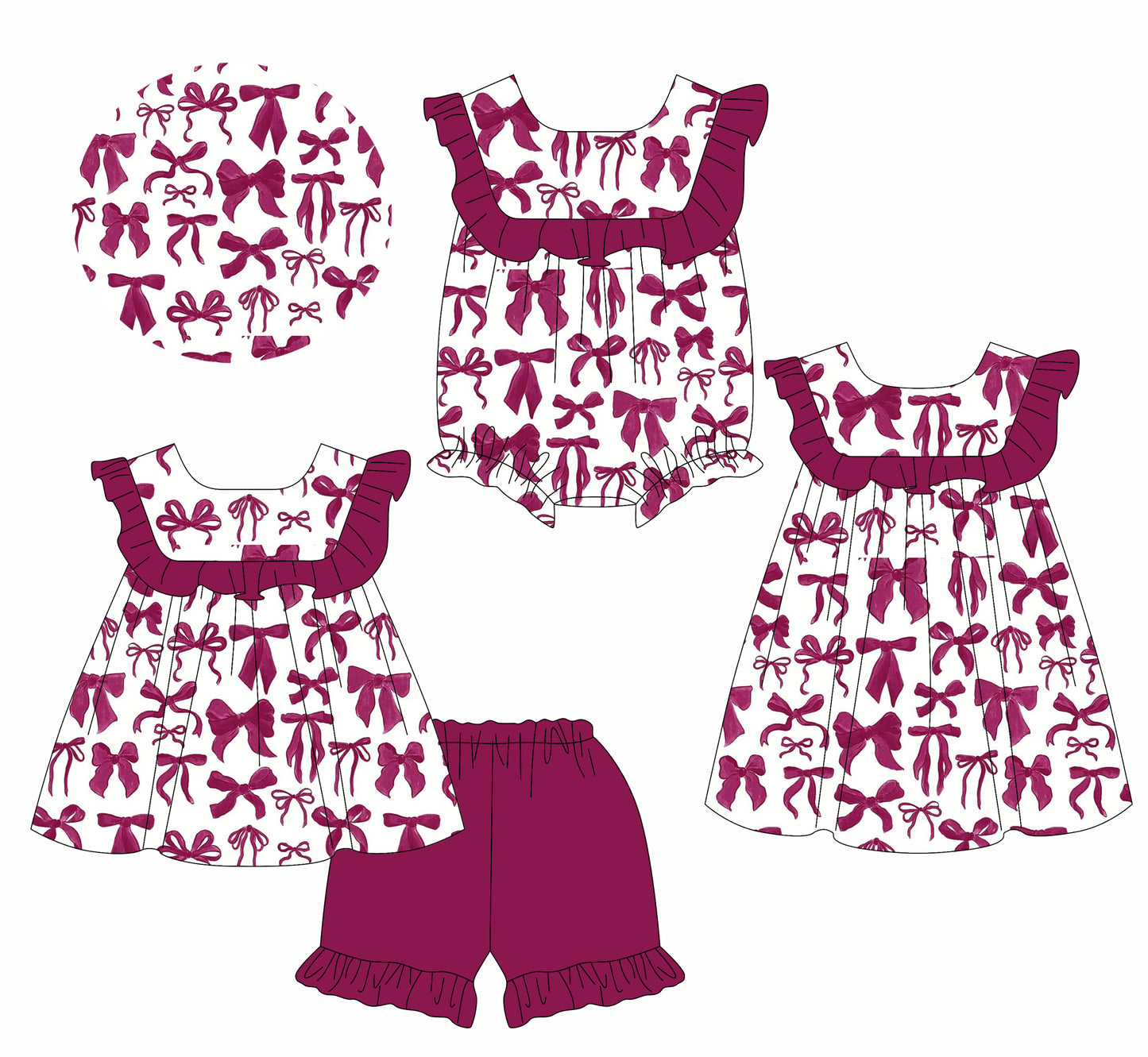 Ruffle bow tunic shorts kids girls summer outfits