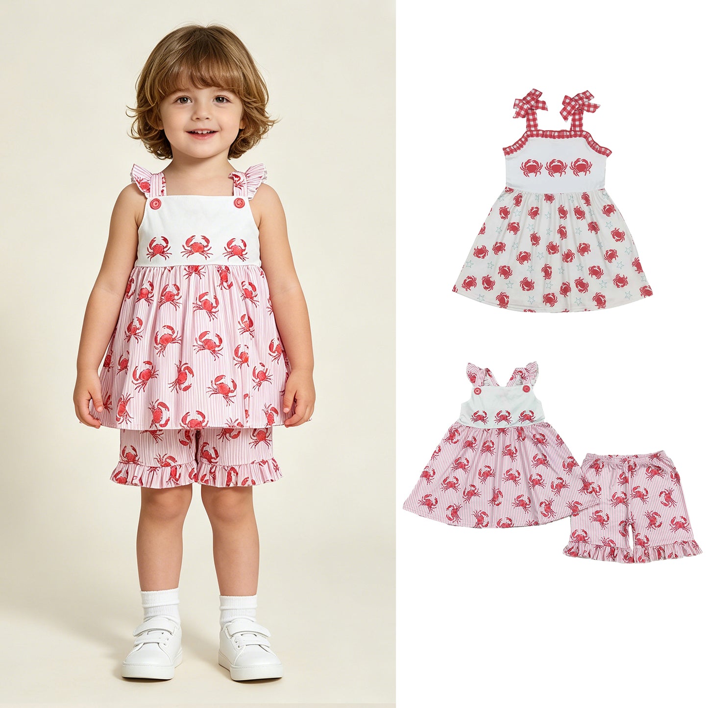RTS Sibling Flutter sleeves stripe crab tunic shorts girls outfits and dresses