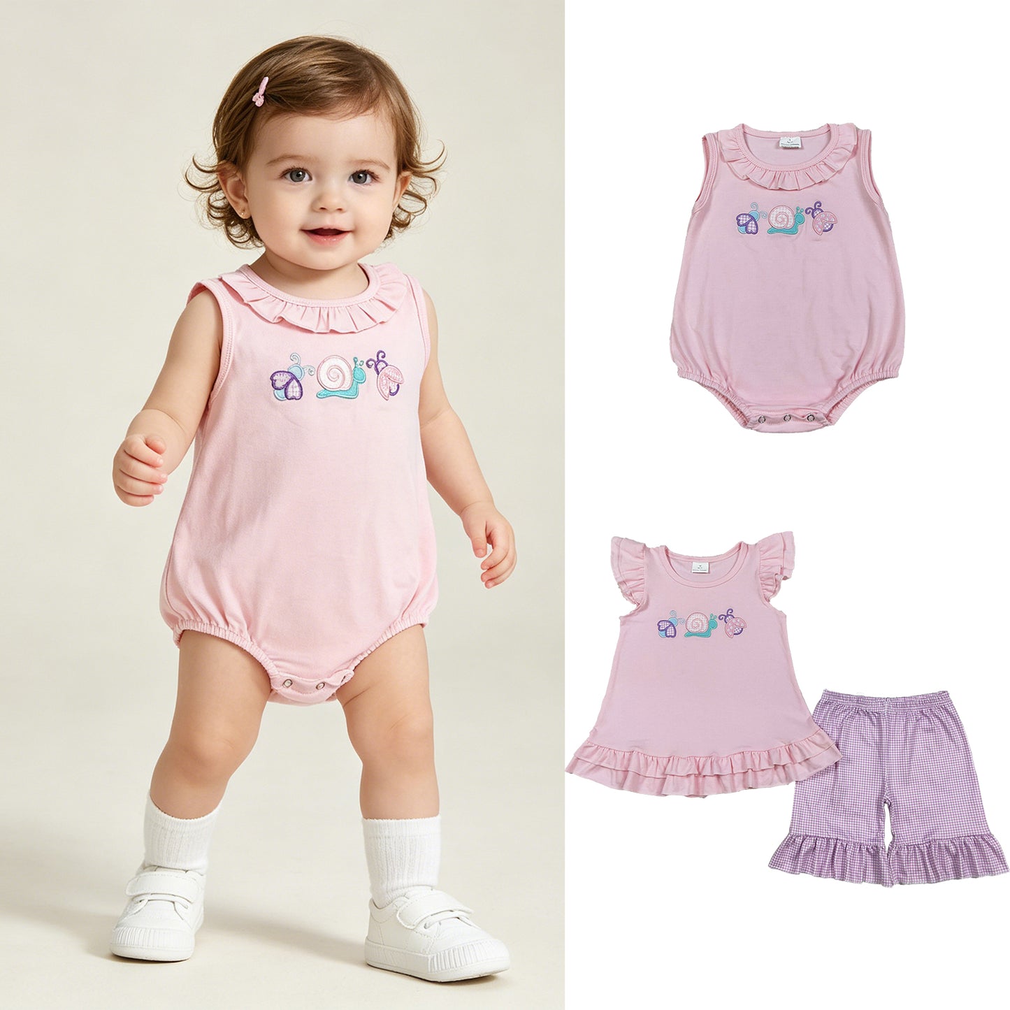 RTS Sibling Flutter sleeves bee snails embroidery kids girls outfits and romper