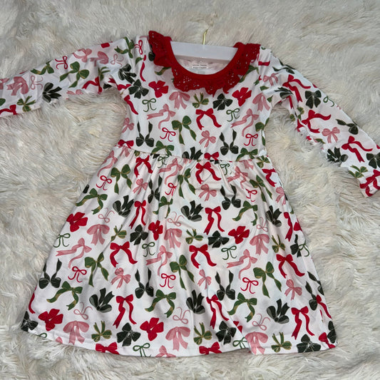 11.5 RST GLD1036 Baby Girls Colorful Bows Christmas Lace Ruffle Knee Length Dresses