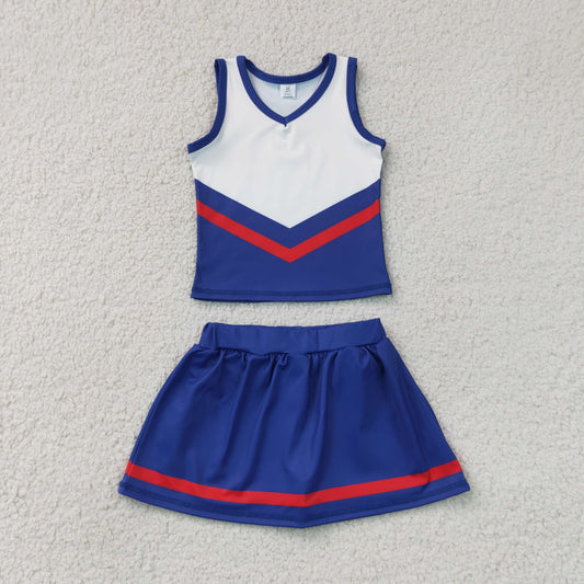 GSD4202  RTS NO MOQ （In stock）Sleeveless red navy top skirt girls team cheer active set