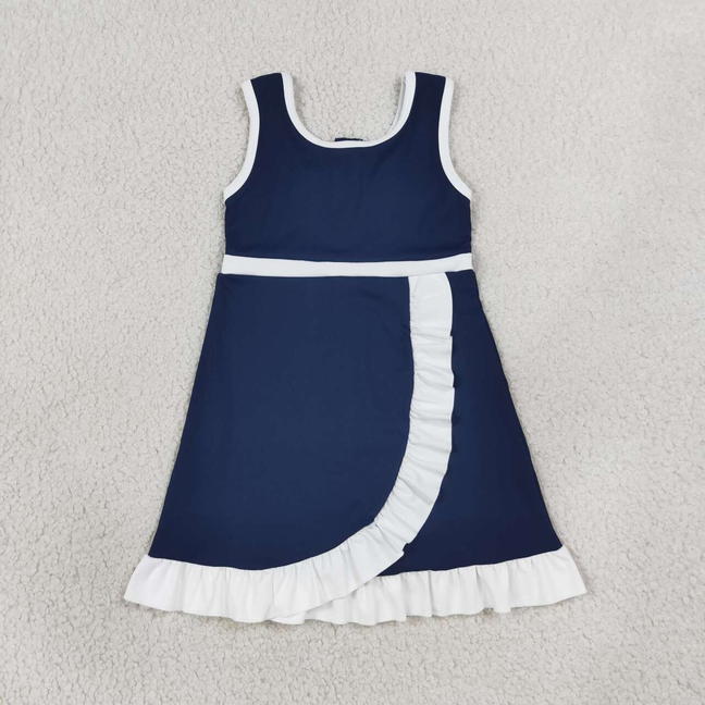 GSD4145 RTS NO MOQ （In stock）Baby Girls Sleeveless Purple Yoga Active Short Scallop Knee Length Dress
