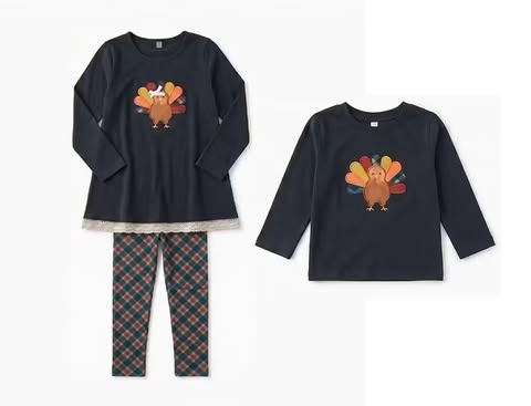 (Preorder new) No moq Girls Thanksgiving Turkey Print Long Sleeve Top Plaid Leggings Set