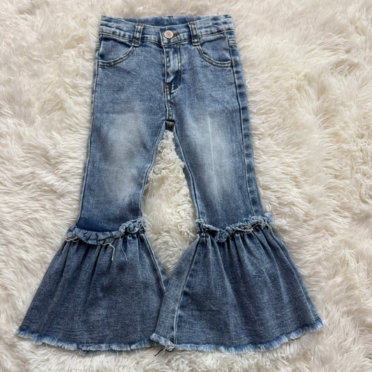 11.3 RST P0676 Baby Girls Navy Bleached Denim Flare Pants Jeans