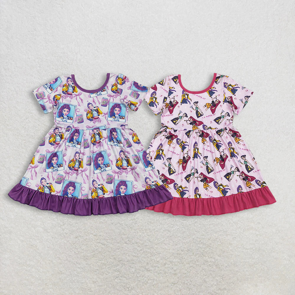 12.16 RST Sibling Baby Girls Short Sleeves Demon Hunter Ruffle Knee Length Dresses