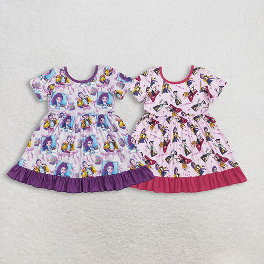 12.16 RST Sibling Baby Girls Short Sleeves Demon Hunter Ruffle Knee Length Dresses