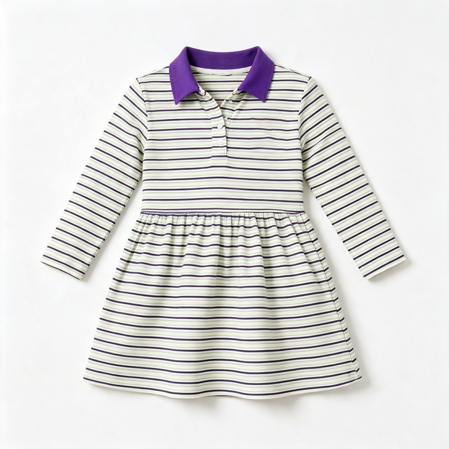 (Preorder new) No moq Girls TKids Striped Polo Dress & Shirt Contrast Collar Long Sleeve Girls Pleated Polo Dress Children Top