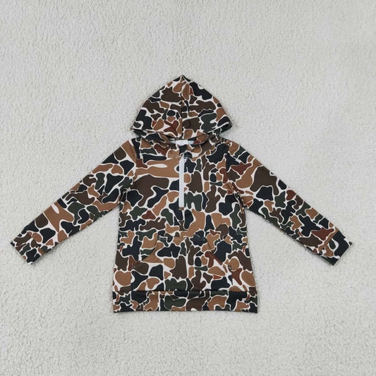 BT1851  RTS NO MOQ （In stock）Baby Boys Long Sleeve Southern Camo Zip Pocket Hoodies Top
