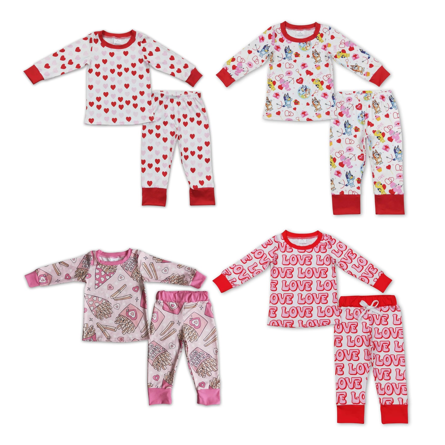 Baby Girls Pink Valentine's Day Heart Pattern Long Sleeve Long Pants Pajama Set