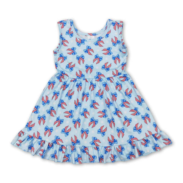 RTS Sibling straps stars ruffle bow baby girls 4th of july dresses