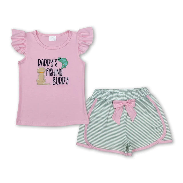 RTS Sibling Daddy's fishing buddy top stripe shorts kids clothes and romper