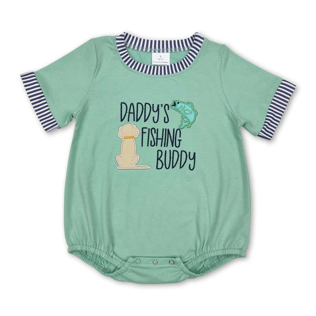RTS Sibling Daddy's fishing buddy top stripe shorts kids clothes and romper