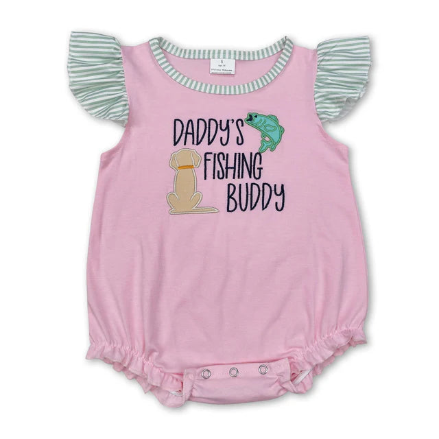 RTS Sibling Daddy's fishing buddy top stripe shorts kids clothes and romper