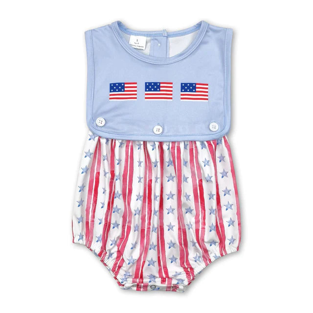 RTS Sibling Red ruffle stars stripe bow baby girls 4th of july romper