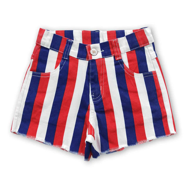 RTS Sibling Stripe star kids girls 4th of july denim shorts