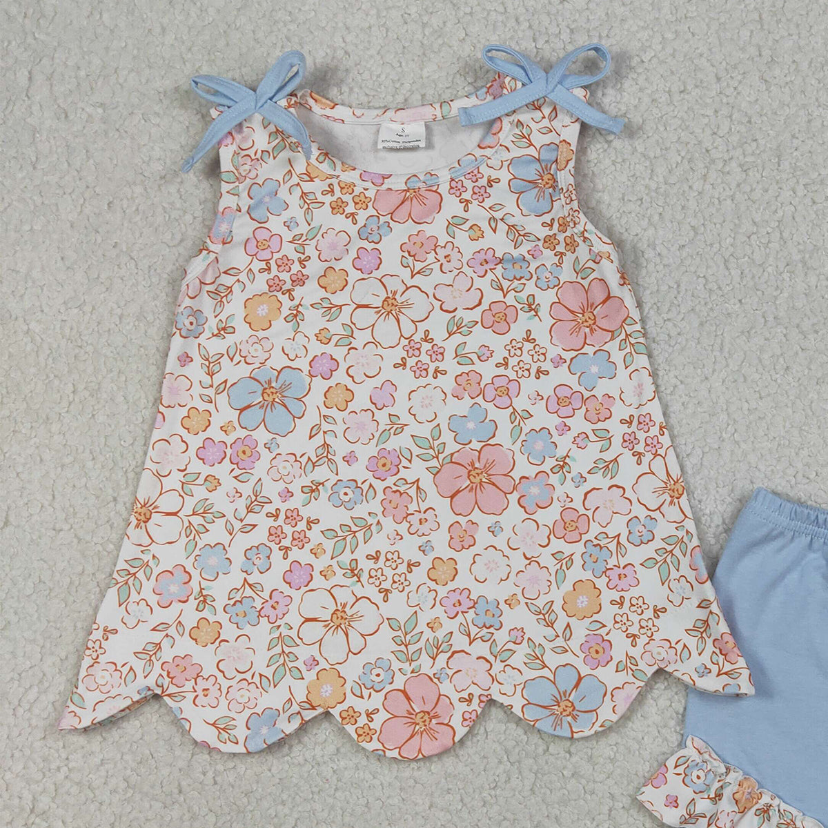 4.1 RTS NO MOQ （In stock）GSSO3393 Sleeveless floral scallop top shorts girls outfits