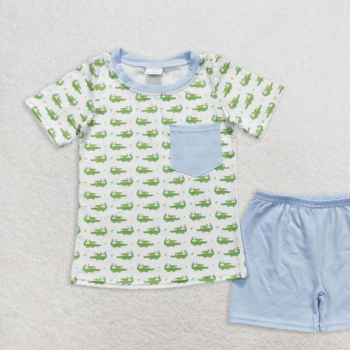 BSSO0556  RTS NO MOQ Baby Boys Summer Boys Outfits Baby Boys Crocodile Pocket Tee Shirts Shorts Clothes Sets