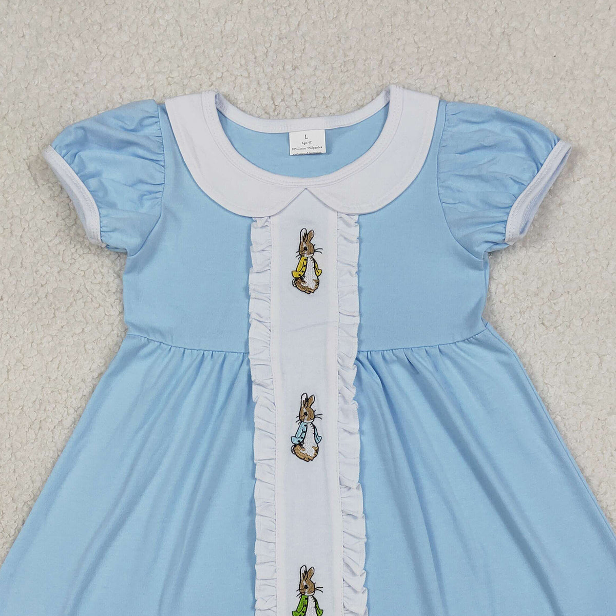 1.8 RTS NO MOQ （In stock）GSD2961 Embroidery Rabbits Baby Girls Easter Collar Knee Length Dresses