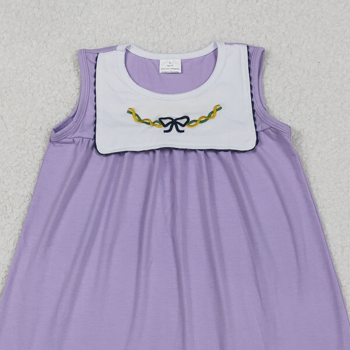 11.3 RTS NO MOQ （In stock）GSD2832 Embroidery Bows Baby Girls Sleeveless Mardigras Knee Length Dresses