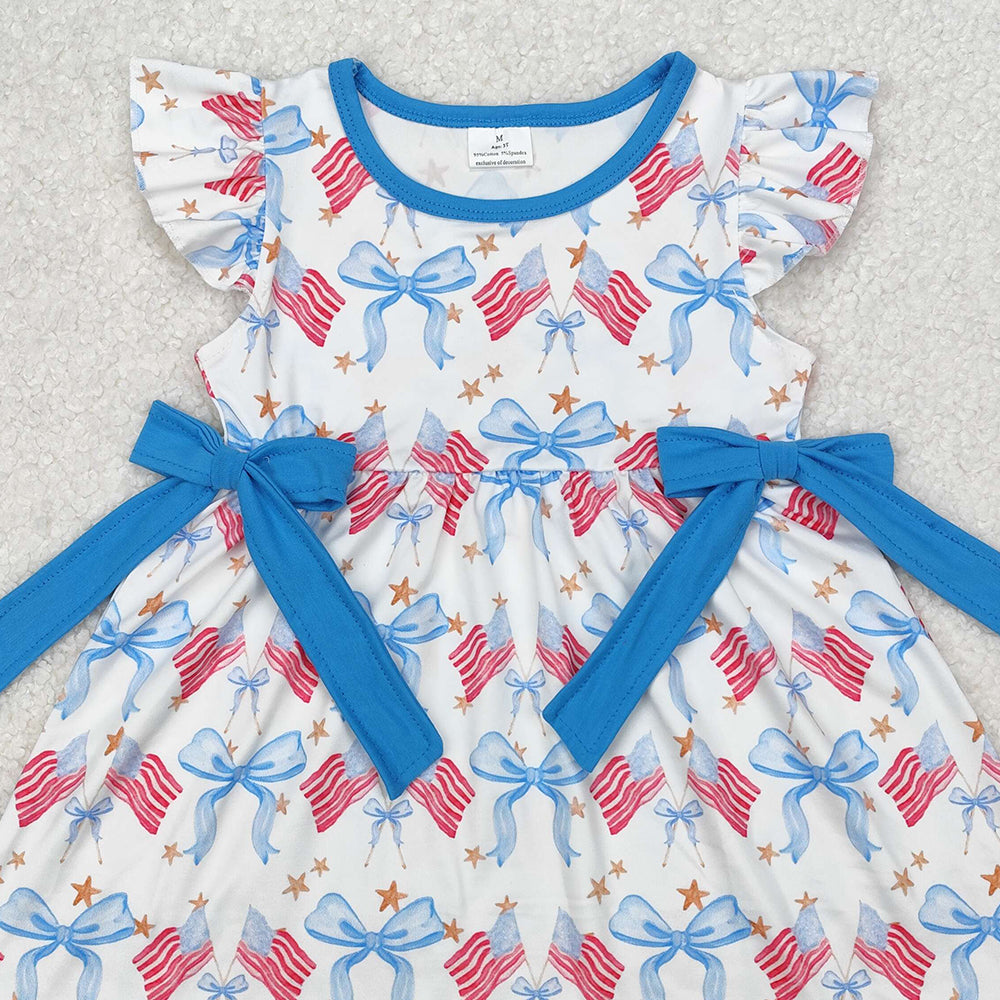 GSD1825 New Rts No Moq 8-9 Days By Air Arrived it Flutter sleeves flag bow stars girls 4th of july dresses