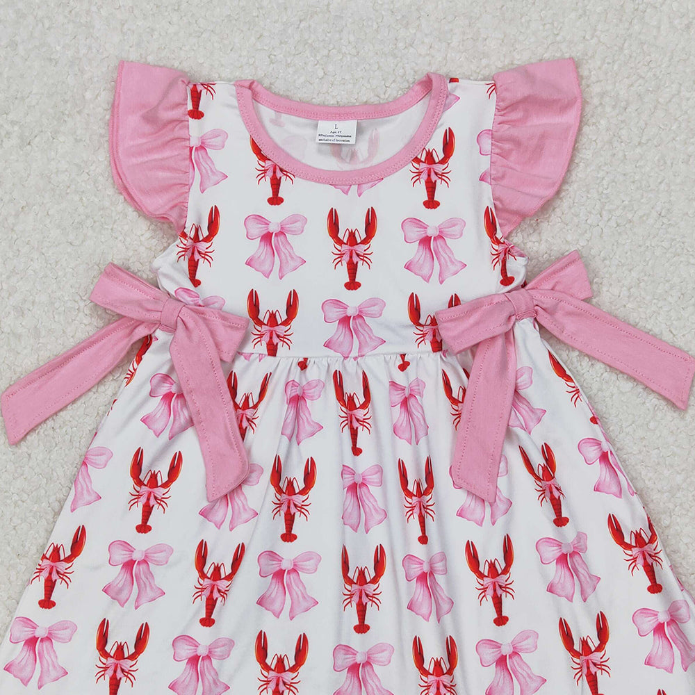 GSD1890 RTS NO MOQ Pink flutter sleeves bow crawfish baby girls dresses