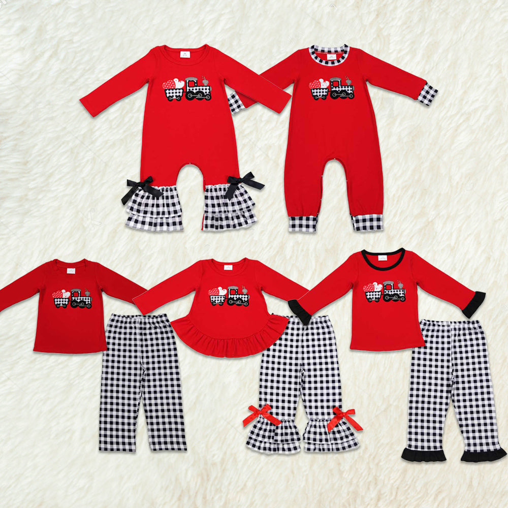 Girls Red Plaid Truck Heart Tunic Pants Outfit Valentine's Day Clothing Set