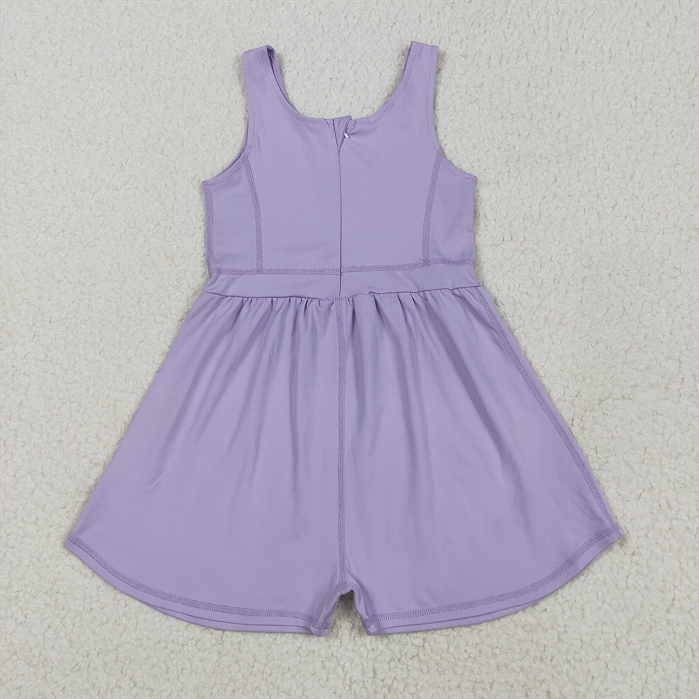 8.12  SR3020 RTS NO MOQ Baby Girls Summer Yoga Jumpsuits Baby Girls Lavender Sleeveless Yoga Jumpsuits