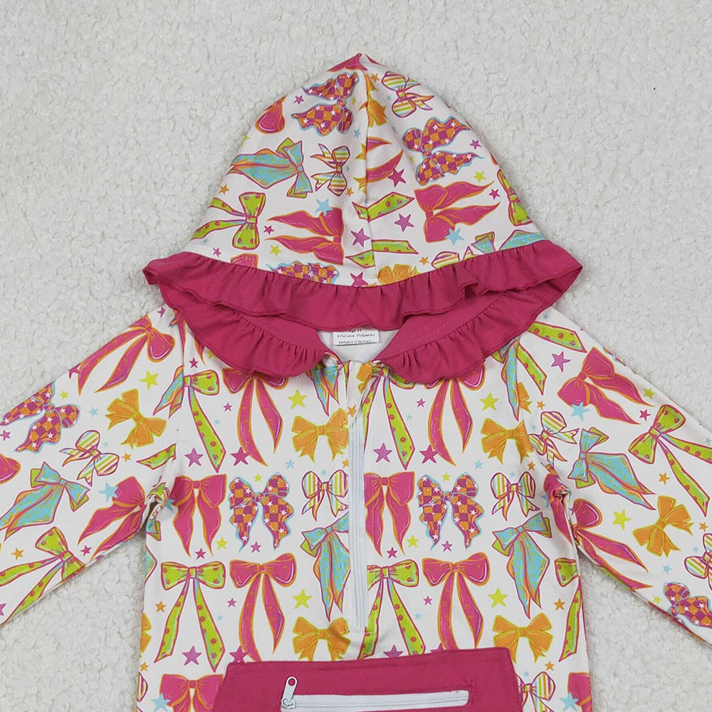 RTS NO MOQ （In stock）GT1121 Baby Girls Long Sleeve Tops Long Sleeves Colorful Bows Stars Pockets Zipper Hoodies Top